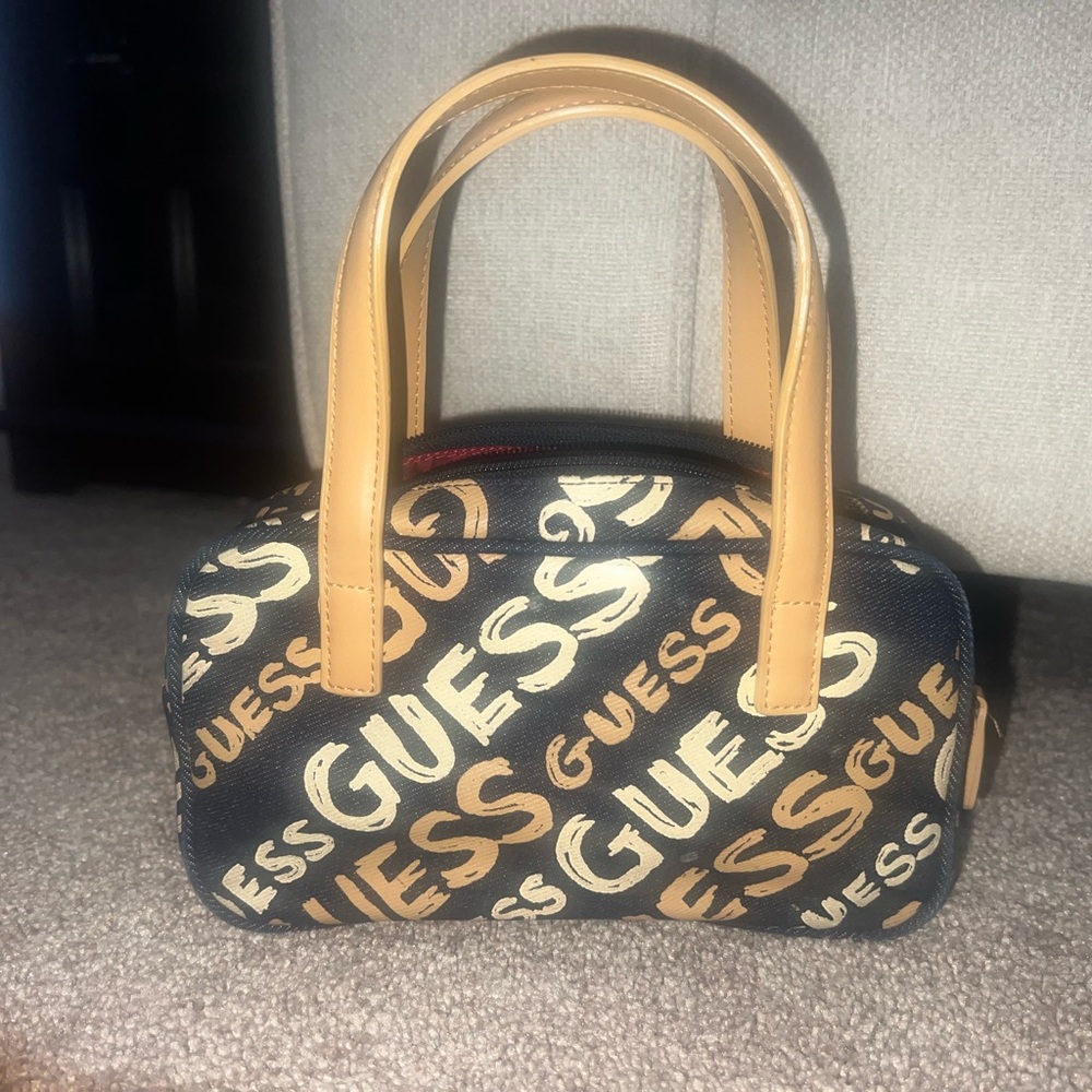 Guess Black and Tan Mini Bag with Logo Print